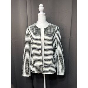 LOFT Outlet Striped Open Front Jacket Women’s Large Navy White Casual Blazer